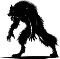 AI generated Silhouette warewolf or occasionally lycanthrope or lycan monster black color only full body vector