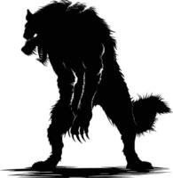 AI generated Silhouette warewolf or occasionally lycanthrope or lycan monster black color only full body vector