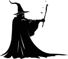 AI generated Silhouette wizard wand black color only full vector