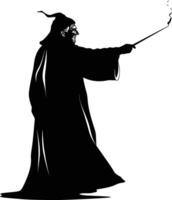 AI generated Silhouette wizard with wand black color only full vector