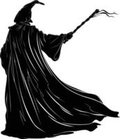 AI generated Silhouette wizard wand black color only full vector