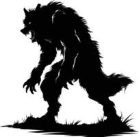 AI generated Silhouette warewolf or occasionally lycanthrope or lycan monster black color only full body vector