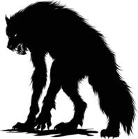 AI generated Silhouette warewolf or occasionally lycanthrope or lycan monster black color only full body vector