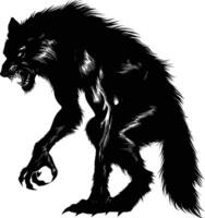 AI generated Silhouette warewolf or occasionally lycanthrope or lycan monster black color only full body vector