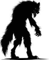 AI generated Silhouette warewolf or occasionally lycanthrope or lycan monster black color only full body vector