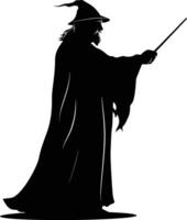 AI generated Silhouette wizard with wand black color only full vector