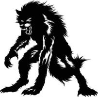 AI generated Silhouette warewolf or occasionally lycanthrope or lycan monster black color only full body vector