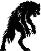 AI generated Silhouette warewolf or occasionally lycanthrope or lycan monster black color only full body vector