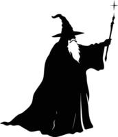 AI generated Silhouette wizard with wand black color only full vector