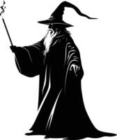 AI generated Silhouette wizard with wand black color only full vector