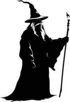 AI generated Silhouette wizard with wand black color only full vector