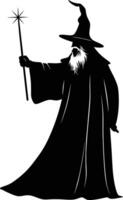 AI generated Silhouette wizard with wand black color only full vector