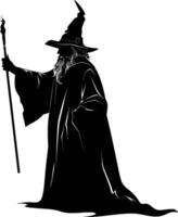 AI generated Silhouette wizard with wand black color only full vector