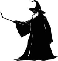 AI generated Silhouette wizard with wand black color only full vector