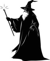 AI generated Silhouette wizard with wand black color only full vector