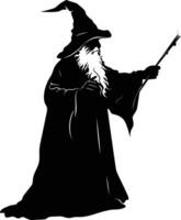 AI generated Silhouette wizard with wand black color only full vector