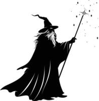 AI generated Silhouette wizard with wand black color only full vector