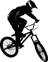 ai generado silueta bmx bicicleta saltos en el aire negro color solamente lleno cuerpo vector