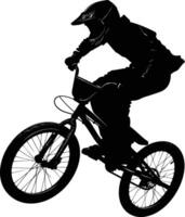 ai generado silueta bmx bicicleta saltos en el aire negro color solamente lleno cuerpo vector