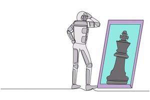 soltero continuo línea dibujo astronauta en pie en frente de espejo reflejando ajedrez rey. imaginación y ambición a ser mayor astronauta. cosmonauta profundo espacio. uno línea diseño vector ilustración