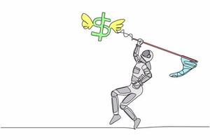 soltero continuo línea dibujo astronauta tratar a atrapando volador dólar firmar símbolo con mariposa neto. económico crisis impactado espacio compañía. cosmonauta profundo espacio. uno línea diseño vector ilustración