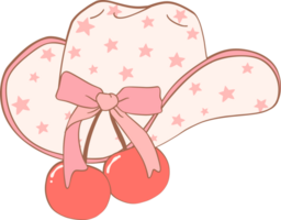 Coquette Cowgirl hat with cherries  and pink ribbon bow png