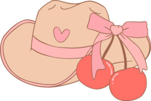 Coquette Cowgirl hat with cherries  and pink ribbon bow png