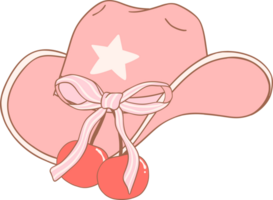 Coquette Cowgirl hat with cherries  and pink ribbon bow png