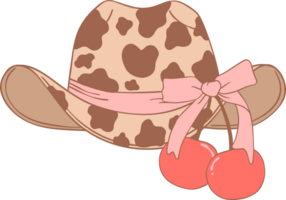 Kokette Cowgirl Hut mit Kirschen und Rosa Band Bogen png