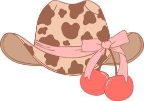 Coquette Cowgirl hat with cherries  and pink ribbon bow png