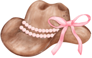 Coquette Cowgirl hat and pink ribbon bow watercolor png