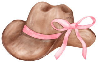 Coquette Cowgirl hat and pink ribbon bow watercolor png