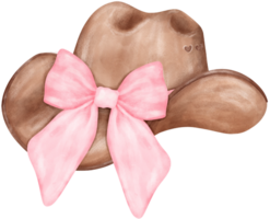 Coquette Cowgirl hat and pink ribbon bow watercolor png