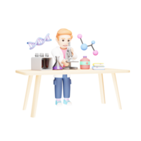 Young Student Conducting 3D Lab Experiments - Educational Illustration png