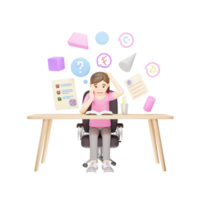 3D Cartoon Character - Stressed Young Girl Worried About Grades png