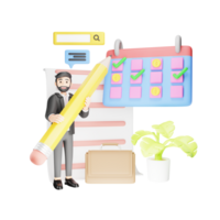 Efficient Businessman Managing Tasks for Project Deadline - 3D Cartoon Character in Office png