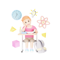 3d personnage illustration - paresseux garçon en difficulté avec devoirs png