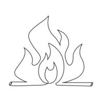 Continuous one line drawing of bonfire single line art vector illustration and Editable stroke.