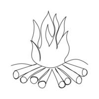 Continuous one line drawing of bonfire or campfire single line art vector illustration and Editable stroke.