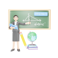 Teacher Solving Mathematical Sums - 3D Cartoon Character on Blackboard png