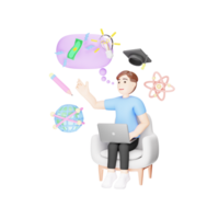 creativo ragazzo con un' 3d mente - ambientazione su ambizioso vita obiettivi nel cartone animato illustrazione png
