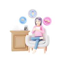 Cozy Coffee Break at Home - 3D Girl on Sofa with Coffee Cup - Cartoon Character png