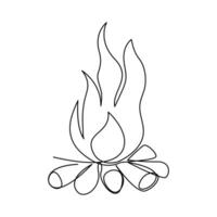 Continuous one line drawing of bonfire or campfire single line art vector illustration and Editable stroke.