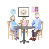 Happy Family in Cafe - 3D Cartoon Characters Enjoying Quality Time png