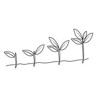 Continuous single line art of tree plant growth process illustration outline vector art.