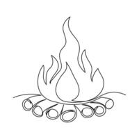 Continuous one line drawing of bonfire single line art vector illustration and Editable stroke.