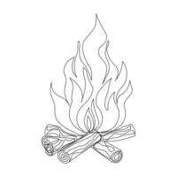 Continuous one line drawing of bonfire or campfire single line art vector illustration and Editable stroke.