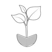 Continuous one line drawing of home plant tree in a pot outline vector art illustration