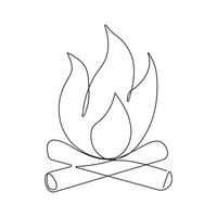 Continuous one line drawing of bonfire single line art vector illustration and Editable stroke.