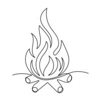 Continuous one line drawing of bonfire single line art vector illustration and Editable stroke.